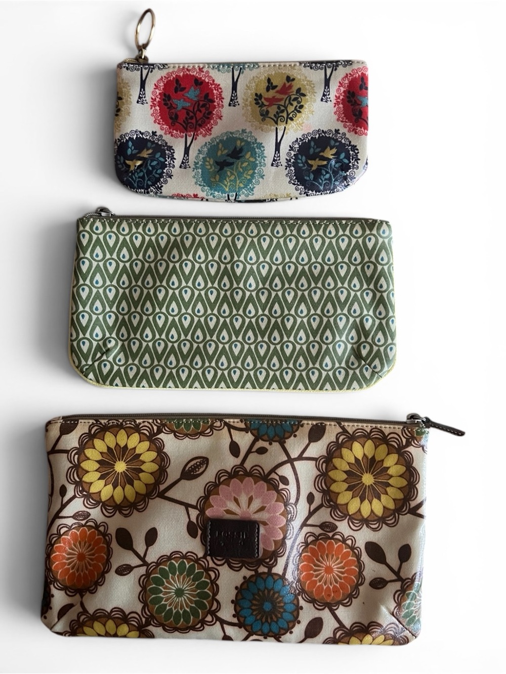 Fossil Vintage Keyper Coordinated Cosmetic Travel Bags Set of Three